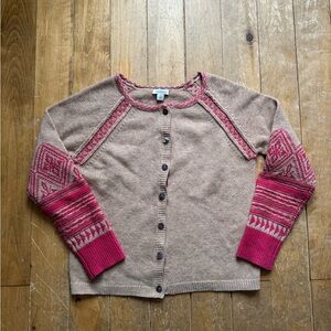 Sundance Sophie Fair Isle Beige and Pink Lambswool Cardigan Small